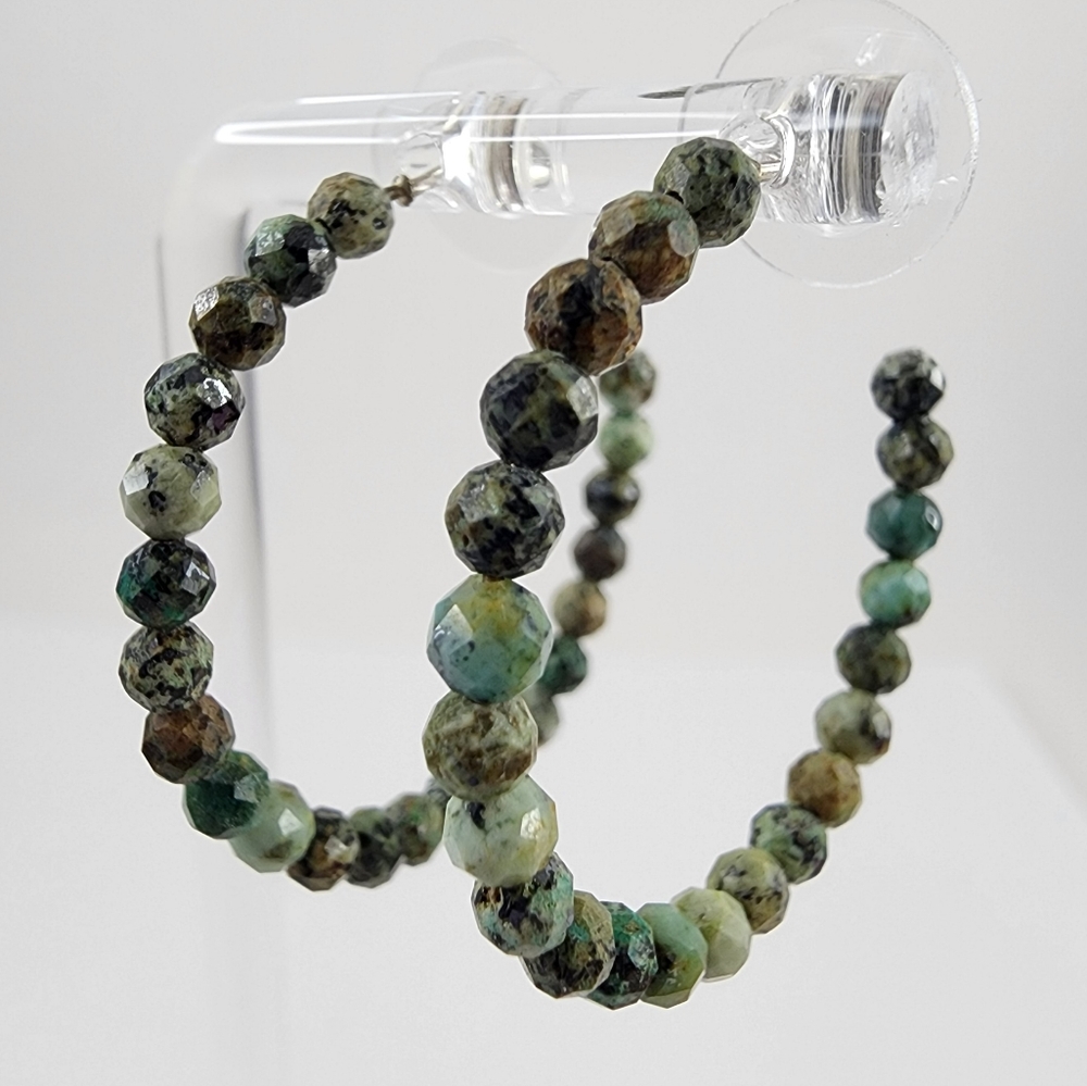 Genuine jasper hoop earrings - sterling silver - artisan hoops - green jasper - Picture 13 of 15